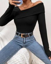Load image into Gallery viewer, Prowow Sexy Women Bodysuits One-piece Long Sleeve Fall Winter Basic Tops Clothes Skew Collar Solid Color Female Romper - Shop &amp; Buy
