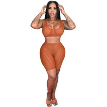 Load image into Gallery viewer, Prowow Sexy Women Clothing Set Tracksuits Sheer Mesh Crop Tops Shorts Two Piece Fitness Outfits Summer Lady Sporty Suits - Shop &amp; Buy
