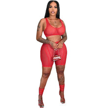 Load image into Gallery viewer, Prowow Sexy Women Clothing Set Tracksuits Sheer Mesh Crop Tops Shorts Two Piece Fitness Outfits Summer Lady Sporty Suits - Shop &amp; Buy
