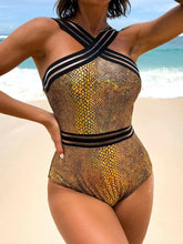 Load image into Gallery viewer, Prowow Sexy Women Swimsuits One-piece Serpentine Print Bikinis 2024 New Godlen Mesh Striped Patchwork Female Beach Outfits - Shop &amp; Buy
