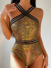 Load image into Gallery viewer, Prowow Sexy Women Swimsuits One-piece Serpentine Print Bikinis 2024 New Godlen Mesh Striped Patchwork Female Beach Outfits - Shop &amp; Buy
