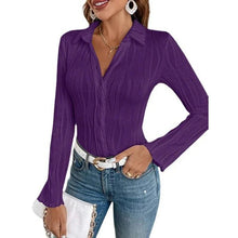 Load image into Gallery viewer, Prowow Skinny Slim Fit Women Shirts Folds High Strecthed Long Sleeve Tops Clothes Single Breasted Office Lady Outfits Blouses - Shop &amp; Buy
