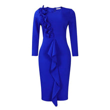 Load image into Gallery viewer, Prowow Slim Fit Ruffle Women Midi Dress Zipper Long Sleeve Spring Summer Office Lady Outfits Solid Color Female Clothing - Shop &amp; Buy
