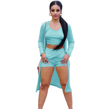 Load image into Gallery viewer, Prowow Solid Color Women Clothing Cropped Vest Cardigan Shorts Three Piece Knitted Suits New Ribbed Female Outfits - Shop &amp; Buy
