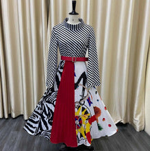 Load image into Gallery viewer, Prowow Striped Women Maxi Dress Turtleneck Print Pleasted Hemline Ourterwear with Belt 2024 New Design Female Clothing - Shop &amp; Buy
