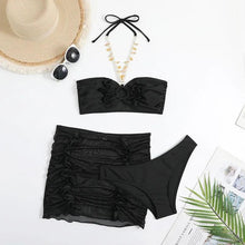 Load image into Gallery viewer, Prowow Summer Bathing Swimsuits Halter Chain Separrated Bikinis Set Mesh Skirt Balck Color Women Three Piece Beach Outfits - Shop &amp; Buy
