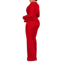 Load image into Gallery viewer, Prowow Two Piece Women Office Lady Suits Long Sleeve Ruffle Shirts High Waisted Pant Solid Color Slim Fit Women Clothing Set - Shop &amp; Buy
