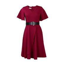 Load image into Gallery viewer, Prowow V-neck Solid Color Summer Female Clothing with Belt Short Flare Sleeve Slim Fit Women Dress New Design - Shop &amp; Buy
