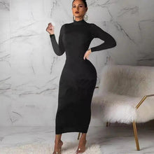 Load image into Gallery viewer, Prowow Women Black Color Maxi Dress Long Sleeve Skinny Bodycon Outfits Turtleneck Casual Basic Female Clothing High Strecth - Shop &amp; Buy
