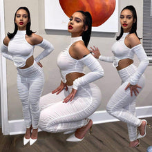 Load image into Gallery viewer, Prowow Women Clothing Set Hollow Corset Tops Pant Two Piece White Matching Suits Folds Slim Fit Sexy Bodycon Outfits - Shop &amp; Buy
