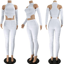 Load image into Gallery viewer, Prowow Women Clothing Set Hollow Corset Tops Pant Two Piece White Matching Suits Folds Slim Fit Sexy Bodycon Outfits - Shop &amp; Buy