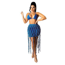 Load image into Gallery viewer, Prowow Women Clothing Set Lace Up Corset Tops Tassel Skirt Two Piece Beach Outfits Suits Summer Denim Party Night Clubwear - Shop &amp; Buy
