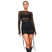 Load image into Gallery viewer, Prowow Women Cover-ups for Bikinis Black Sheer Mesh Long Sleeve Slim Fit Dress Adjustable Length Shirring Female Clothing - Shop &amp; Buy
