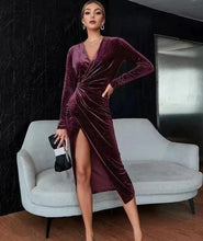 Load image into Gallery viewer, Prowow Women Evening Dress Sexy V-neck Irregularity Hemline Lady Party Night Club Outfit Long Sleeve Fall Winter Elegant Clothes - Shop &amp; Buy
