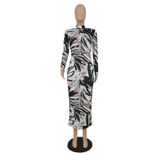 Load image into Gallery viewer, Prowow Women Maxi Dress Fashion Print Long Sleeve Bodycons Outfits Skinny Fall Slim Fit Zipper Female Clothing - Shop &amp; Buy
