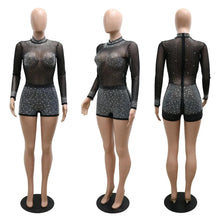 Load image into Gallery viewer, Prowow Women Playsuits Sheer Mesh Diamonds One-piece Romper for Party 2024 New Summer Long Sleeve Zipper Skinny Bodycons Outfits - Shop &amp; Buy
