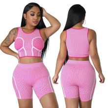 Load image into Gallery viewer, Prowow Women Tracksuits Cropped Tops Shorts Two Piece Sport Suits 2023 New Design Fashion Striped Print Skinny Fitness Outfits - Shop &amp; Buy