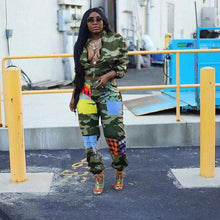 Load image into Gallery viewer, Prowow Women Tracksuits Zipper Crop Coat Elastic Waist Pant Two Piece Sporty Suits Camouflage Print Fall Female Clothing Set - Shop &amp; Buy
