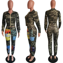 Load image into Gallery viewer, Prowow Women Tracksuits Zipper Crop Coat Elastic Waist Pant Two Piece Sporty Suits Camouflage Print Fall Female Clothing Set - Shop &amp; Buy
