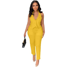 Load image into Gallery viewer, Prowow Women Two Piece Suits Halter Backless Tops Pant Summer Office Lady Clothing Set Solid Color Slim Fit Outfits Tracksuits - Shop &amp; Buy
