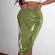 Load image into Gallery viewer, Prowow Y2K Style Glossy Women Skirts Shirring Hem Slit Lady Party Nightclub Wear Green Color Summer Female Streetwear - Shop &amp; Buy
