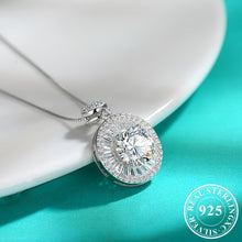 Load image into Gallery viewer, Radiant 2 Carat Moissanite Sterling Silver Necklace - Dazzling Round Halo Pendant for Engagements &amp; Weddings - Shop &amp; Buy
