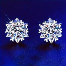 Load image into Gallery viewer, Radiant Moissanite Snowflake Stud Earrings - 925 Sterling Silver Sparkle for Her - Shop &amp; Buy
