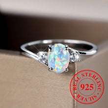 Load image into Gallery viewer, Radiant Sterling Silver Ring with Sparkling Egg-Shaped Opal - A Timeless Elegance Symbol for Women - Shop &amp; Buy
