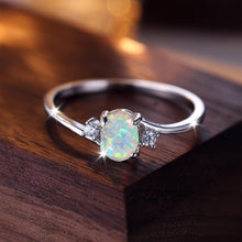 Load image into Gallery viewer, Radiant Sterling Silver Ring with Sparkling Egg-Shaped Opal - A Timeless Elegance Symbol for Women - Shop &amp; Buy
