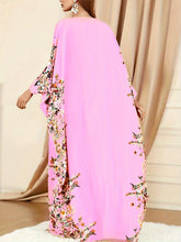 Load image into Gallery viewer, Ramadan Floral Print Crew Neck Kaftan, Elegant Batwing Sleeve Split Maxi Dress - Shop &amp; Buy
