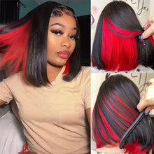 Load image into Gallery viewer, Red Peekaboo Bob Wig Short Straight Bob Wigs For Black Women Colorful Highlight Bob 13x4 Lace Front Wig 10-14inch 4x4 Lace Bob - Shop &amp; Buy
