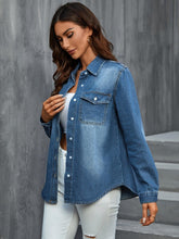 Load image into Gallery viewer, Refined Washed Blue Women Denim Shirt - Fashionable Flap Pockets, Classic Button Up, Long Sleeves, Stylish Lapel - Premium Denim Top for Versatile Style - Shop &amp; Buy
