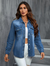 Load image into Gallery viewer, Refined Washed Blue Women Denim Shirt - Fashionable Flap Pockets, Classic Button Up, Long Sleeves, Stylish Lapel - Premium Denim Top for Versatile Style - Shop &amp; Buy
