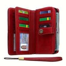 Load image into Gallery viewer, RFID Blocking Long Wallet With Wristlet, Retro Style Faux Leather Coin Purse With Multi Card Slots &amp; Id Window - Shop &amp; Buy
