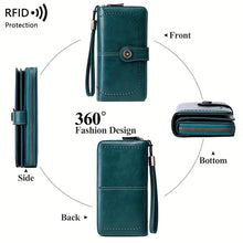 Load image into Gallery viewer, RFID Blocking Long Wallet With Wristlet, Retro Style Faux Leather Coin Purse With Multi Card Slots &amp; Id Window - Shop &amp; Buy

