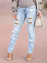 Load image into Gallery viewer, Ripped Holes Washed Skinny Jeans, Slant Pockets Stretchy Denim Trousers, Womens Denim Jeans &amp; Clothing - Shop &amp; Buy
