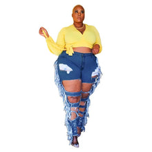 Load image into Gallery viewer, Ripped Jeans Women High Waist Pants Bottom Tassel Side Cargo Denim Boyfriend Streetwear Birthday Outfits - Shop &amp; Buy

