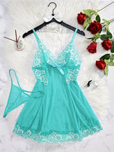Load image into Gallery viewer, Romantic Contrast Lace Nightdress - Alluring Deep V Backless with Bow Tie Detail - Comfortable Sleepwear Dress for Women - Perfect for Koningsdag/Kings Day Celebrations - Shop &amp; Buy
