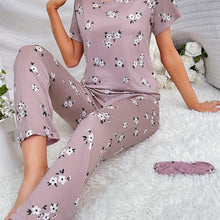 Load image into Gallery viewer, Romantic Floral Print Pajama Set - Soft Short Sleeve Crew Neck Top &amp; Elastic Waistband Pants - Perfect Womens Sleepwear &amp; Loungewear - Shop &amp; Buy
