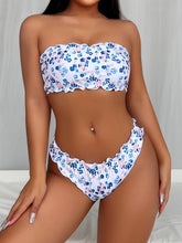 Load image into Gallery viewer, Romantic Floral Print Ruffled Bikini Set - Flouncy Bandeau Top &amp; Matching Bottoms - Shop &amp; Buy
