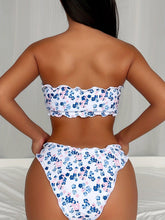 Load image into Gallery viewer, Romantic Floral Print Ruffled Bikini Set - Flouncy Bandeau Top &amp; Matching Bottoms - Shop &amp; Buy
