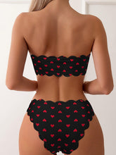Load image into Gallery viewer, Romantic Heart Print Bandeau Bikini Set - Flirty Scallop Trim, Adjustable Tie Front, High Cut Swimsuit - Shop &amp; Buy
