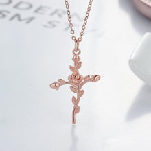 Load image into Gallery viewer, Rose &amp; Cross Design Silver Color Pendant Necklace Vintage Women Chain Necklaces Gothic Jewelry Accessories - Shop &amp; Buy
