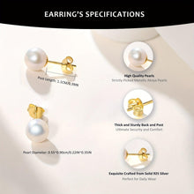 Load image into Gallery viewer, Round Akoya Cultured Pearl Earrings, 925 Sterling Silver Classic Solitaire Pearl Stud for Women
