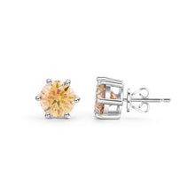 Load image into Gallery viewer, Round Cut Pink Grey Yellow Moissanite Stud Wedding Earrings in 925 Sterling Silver Moissanite Six Prongs Earrings - Shop &amp; Buy
