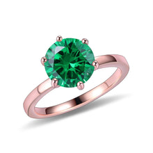 Load image into Gallery viewer, Round Dark Emerald CZ Six Prong Solitaire Engagement Rings 925 Sterling Silver Gemstone Ring Wedding Gift For Her - Shop &amp; Buy
