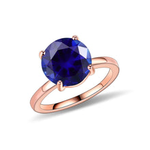 Load image into Gallery viewer, Round Lab Blue Sapphire Four Prong Solitaire Engagement Rings 925 Sterling Silver Gemstone Ring Gift For Her - Shop &amp; Buy
