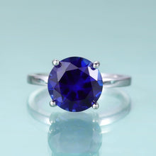 Load image into Gallery viewer, Round Lab Blue Sapphire Four Prong Solitaire Engagement Rings 925 Sterling Silver Gemstone Ring Gift For Her - Shop &amp; Buy
