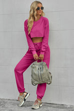Load image into Gallery viewer, Round Neck Long Sleeve Cropped Top and Pants Set - Shop &amp; Buy
