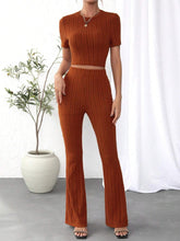 Load image into Gallery viewer, Round Neck Short Sleeve Top and Pants Set - Shop &amp; Buy
